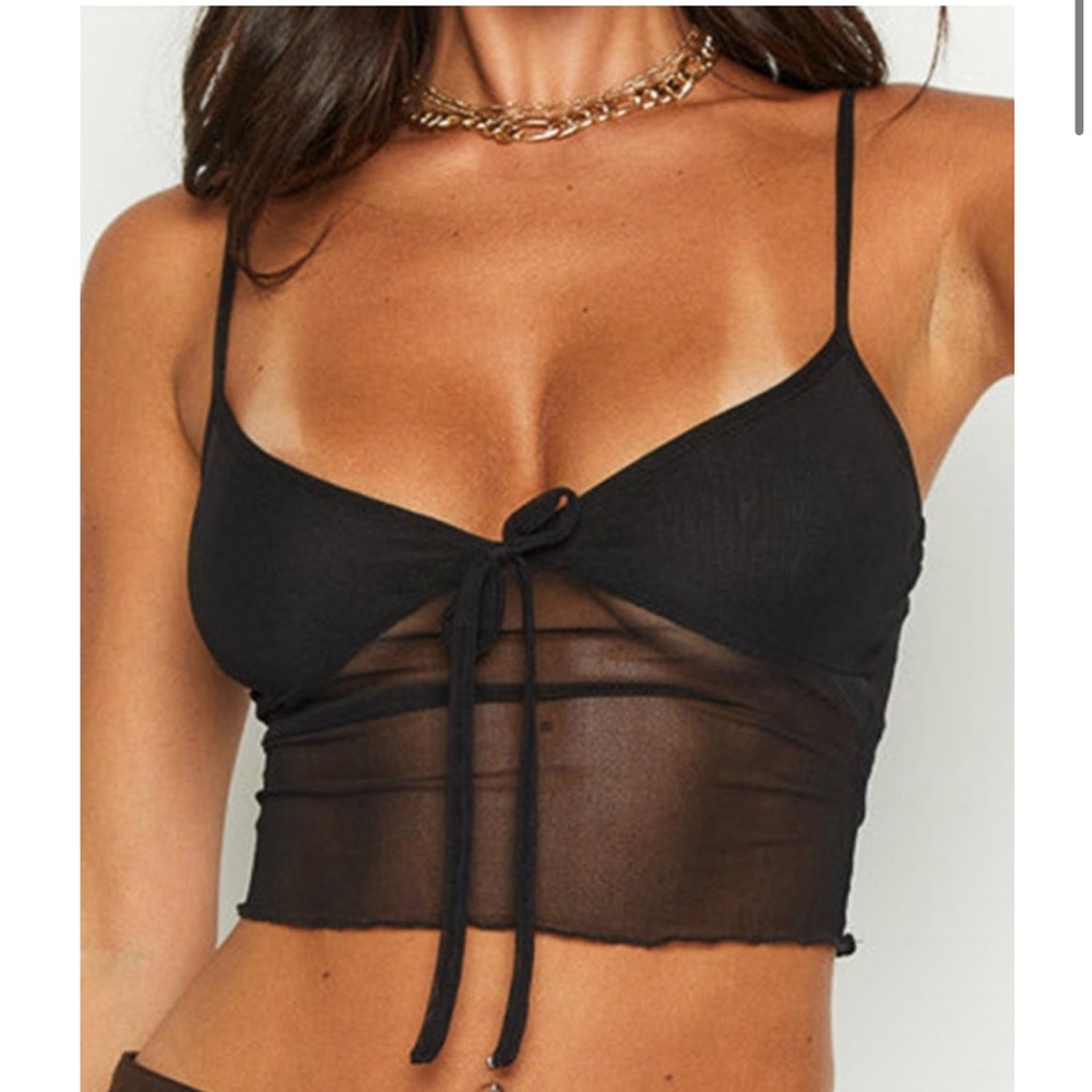 EMMIOL black mesh spaghetti strap top camisole size S NWT